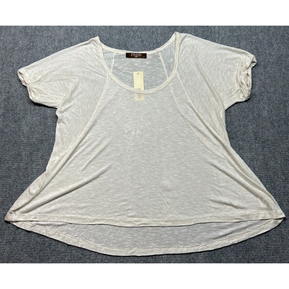 Jondie T-Shirt Womens Size L Oatmeal Round Neck Sheer Short Sleeve Solid USA New